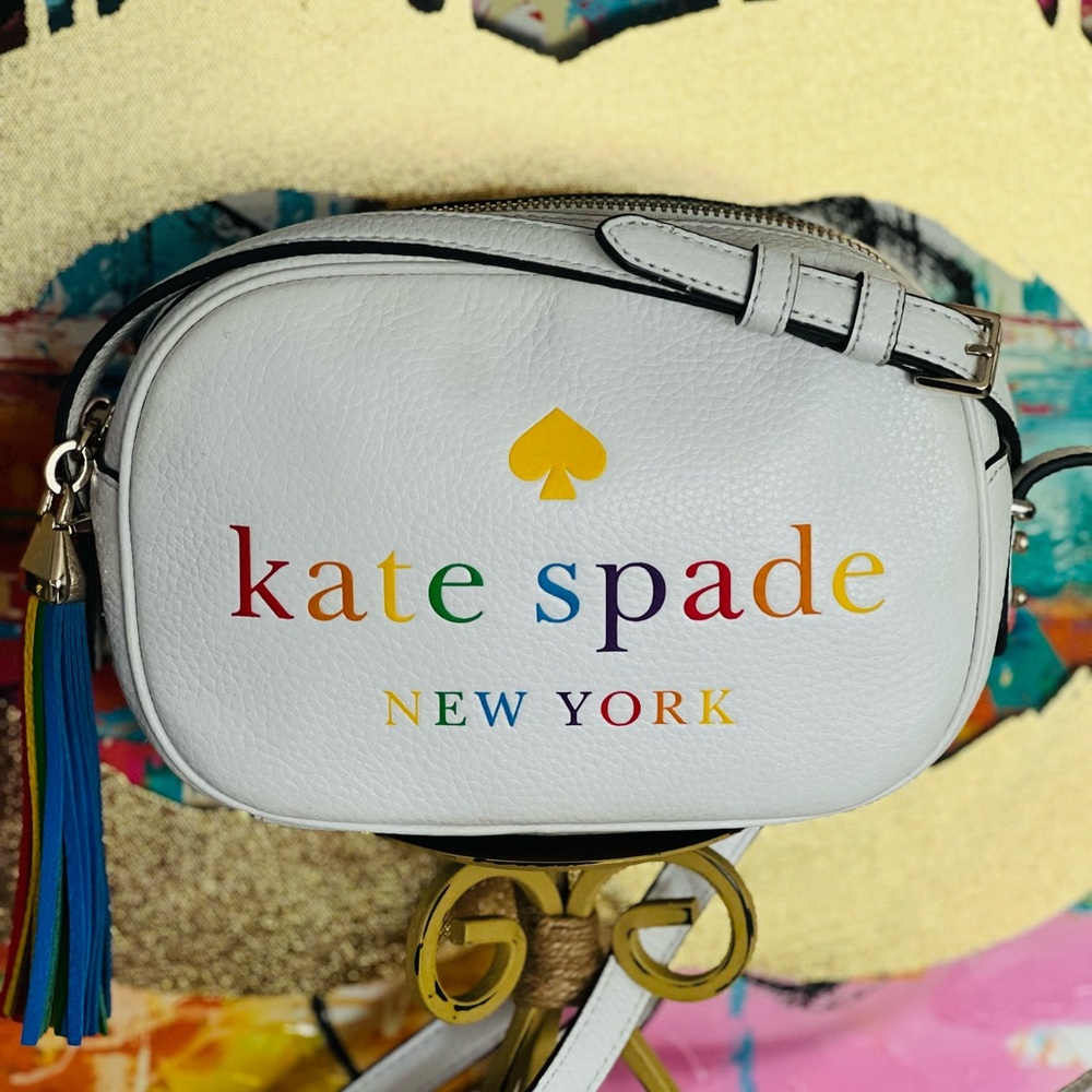 Kate Spade White Crossbody Bag with Multicolor Logo